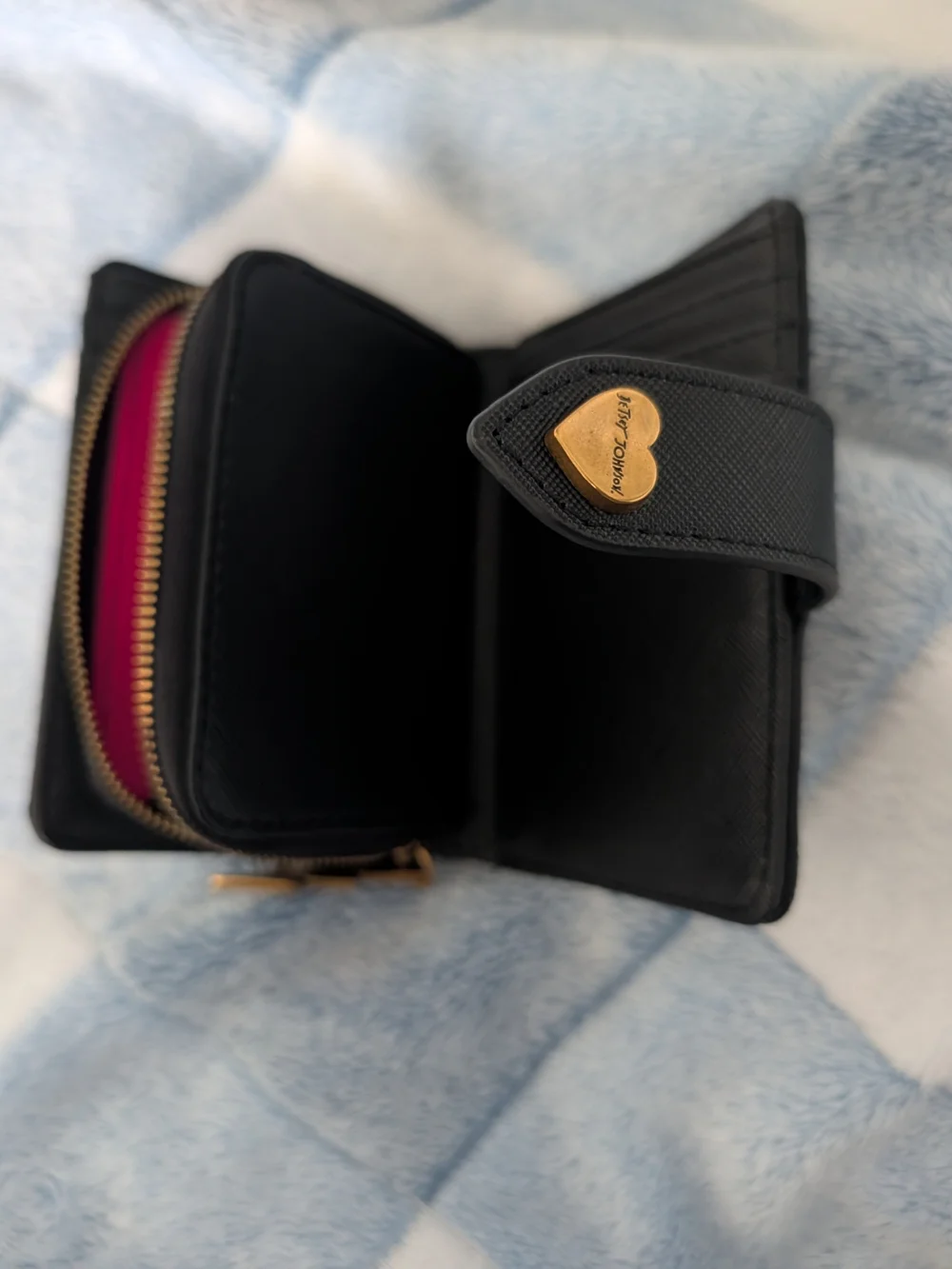 Betsey Johnson Black Embossed Skull Wallet with Heart Snap
